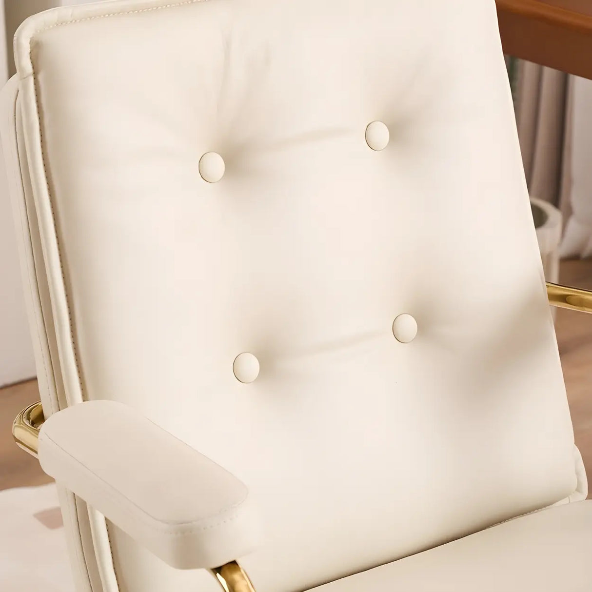 Tufted Swivel Beige Leather Adjustable Steel Office Chair Image - 11