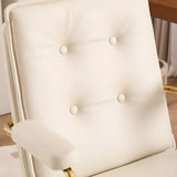 Tufted Swivel Beige Leather Adjustable Steel Office Chair Image - 11