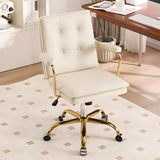 Tufted Swivel Beige Leather Adjustable Steel Office Chair Image - 12