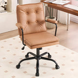 Tufted Swivel Beige Leather Adjustable Steel Office Chair Image - 17