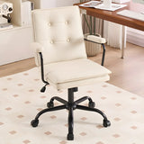 Tufted Swivel Beige Leather Adjustable Steel Office Chair Image - 20