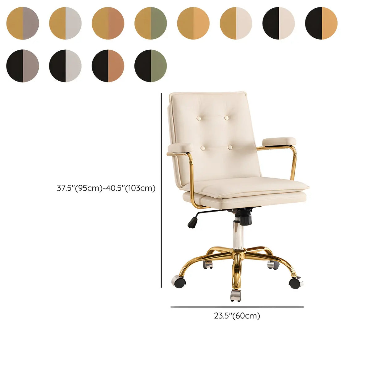 Tufted Swivel Beige Leather Adjustable Steel Office Chair 
