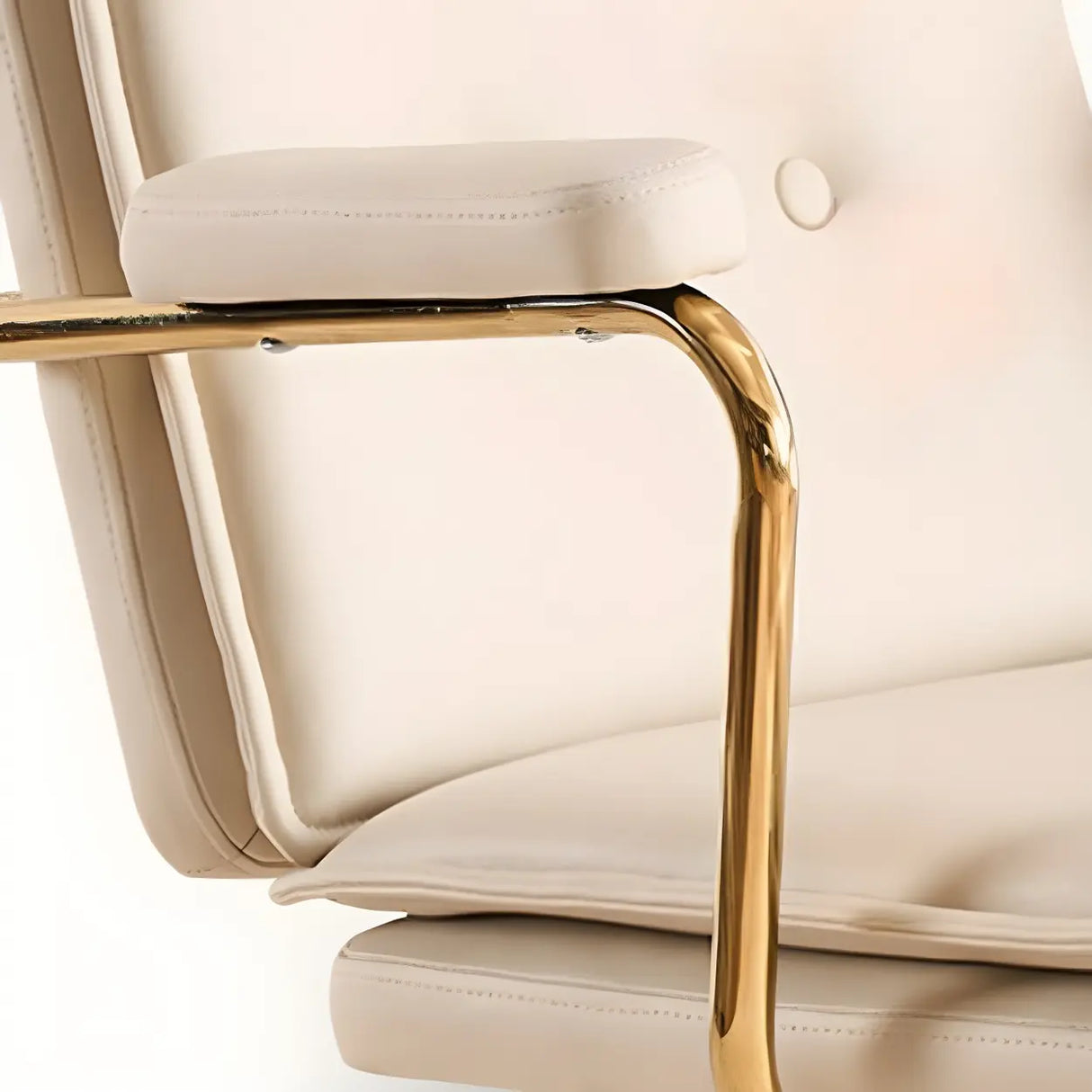 Tufted Swivel Beige Leather Adjustable Steel Office Chair Image - 8