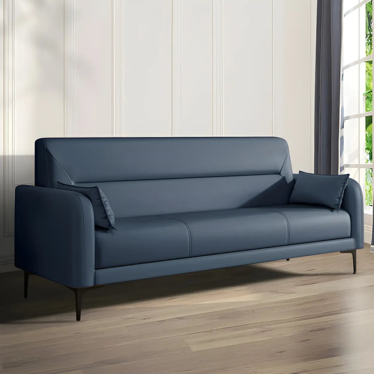 Two-tone Stain Resistant Faux Leather Tight Back Sofa Image - 7