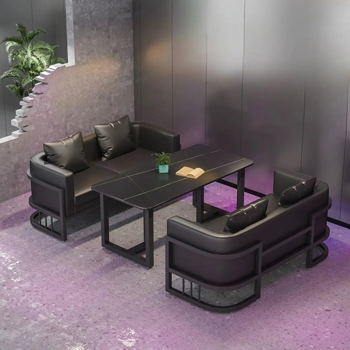 U-Shaped Black Fade Resistant Faux Leather Sofa Image - 15