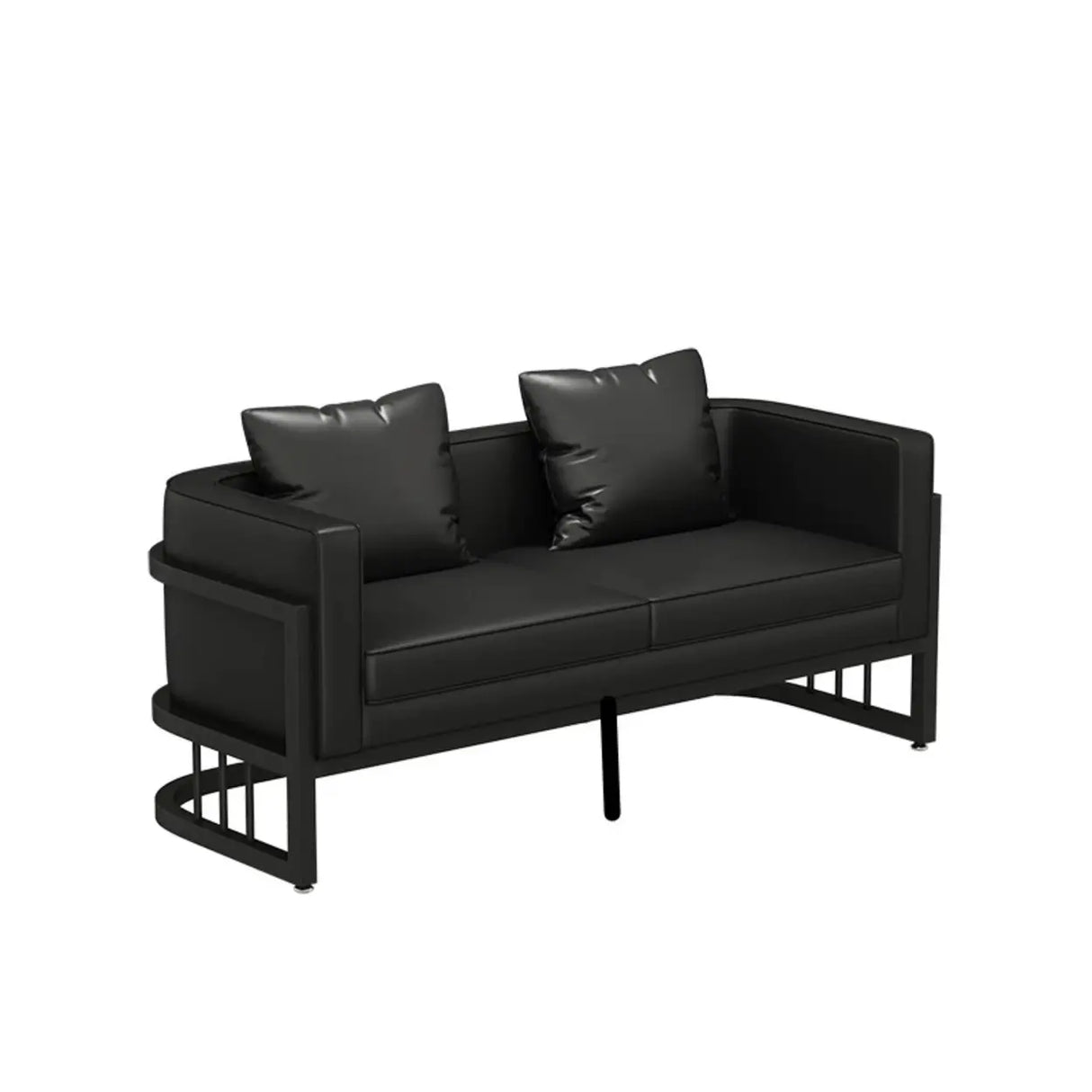 U-Shaped Black Fade Resistant Faux Leather Sofa Image - 3