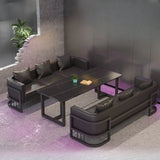 U-Shaped Black Fade Resistant Faux Leather Sofa Image - 6