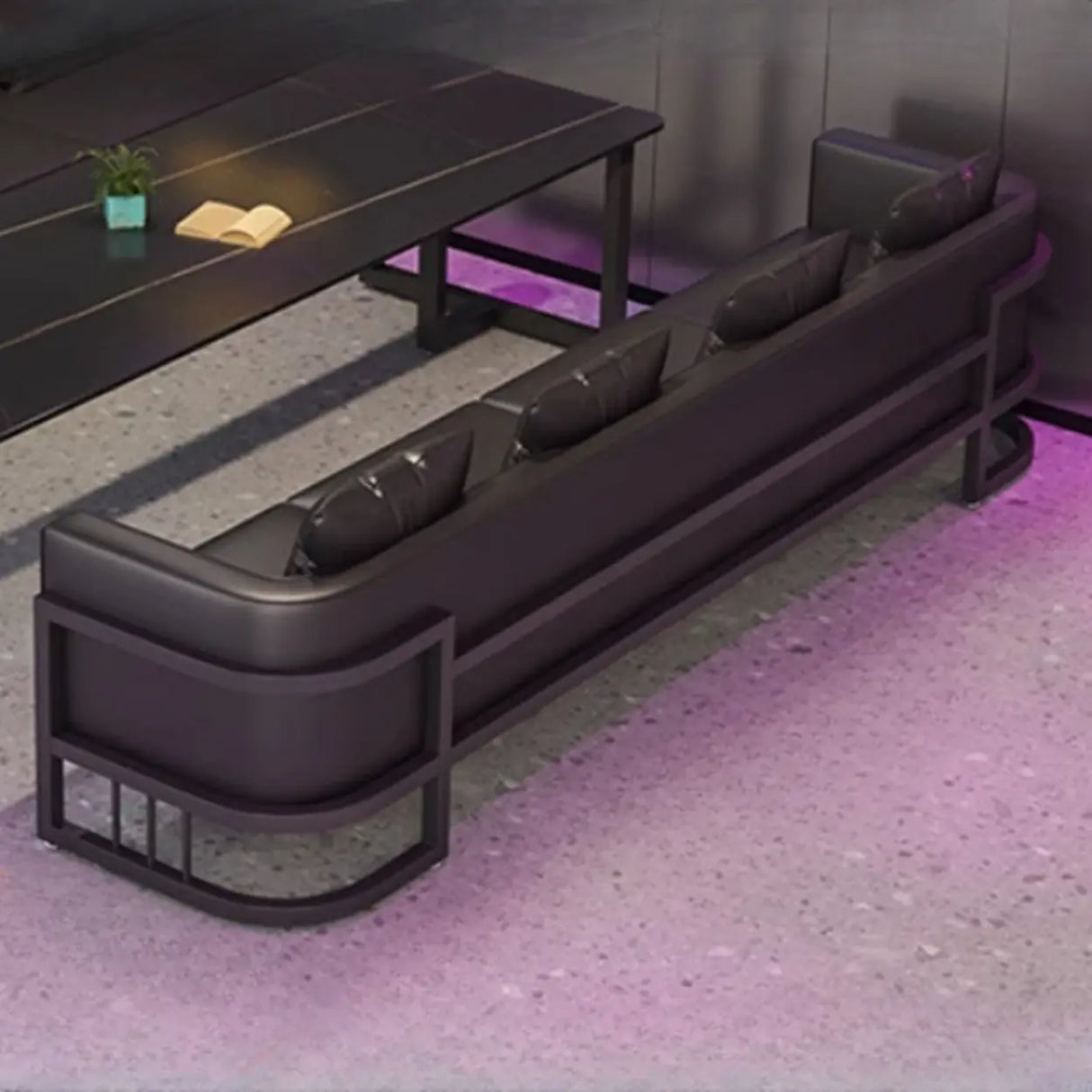 U-Shaped Black Fade Resistant Faux Leather Sofa Image - 7