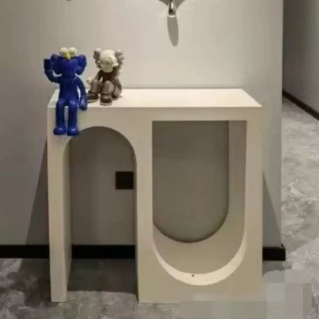 U-Shaped Double Pedestal White Wood Entryway Console Table Image - 1