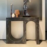 U-Shaped Double Pedestal White Wood Entryway Console Table Image - 3