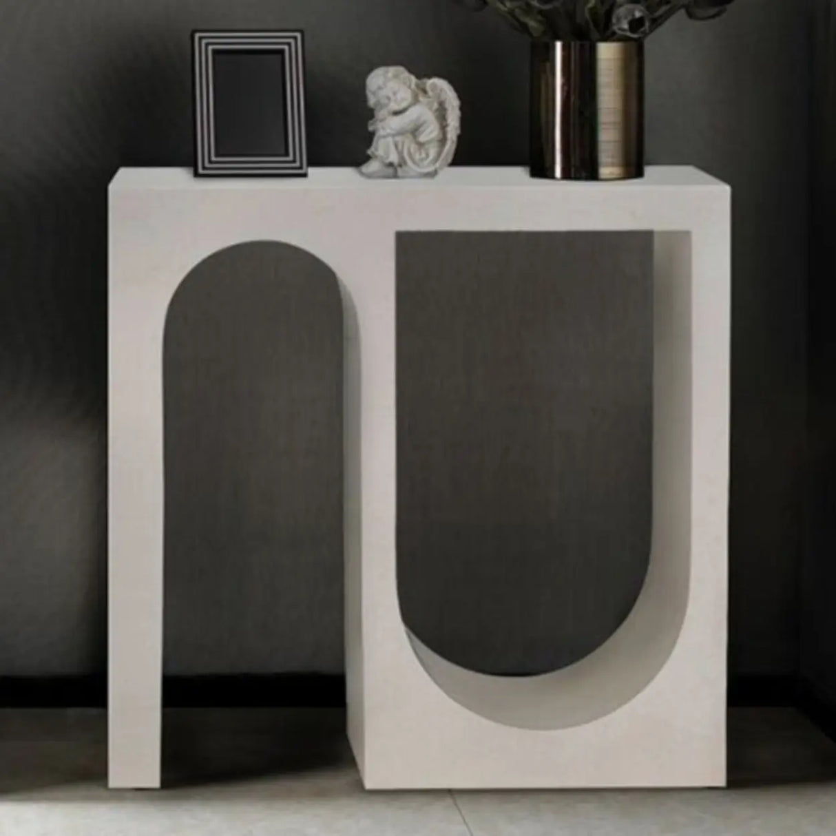 U-Shaped Double Pedestal White Wood Entryway Console Table Image - 5