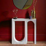 U-Shaped Double Pedestal White Wood Entryway Console Table Image - 6