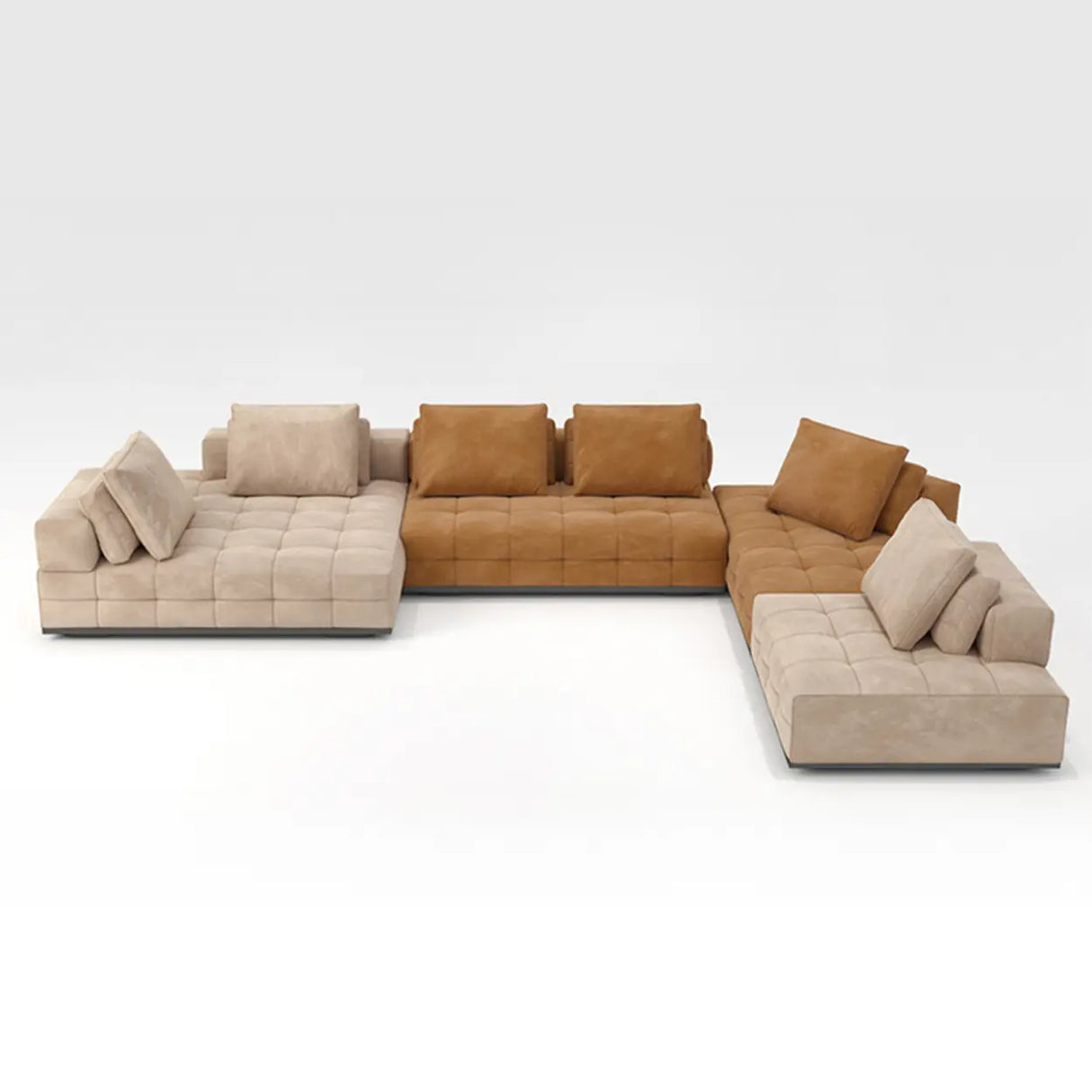 U-Shaped Fabric Brown Large Reclining Sectional Sofa Set Image - 12