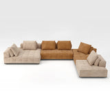 U-Shaped Fabric Brown Large Reclining Sectional Sofa Set Image - 12