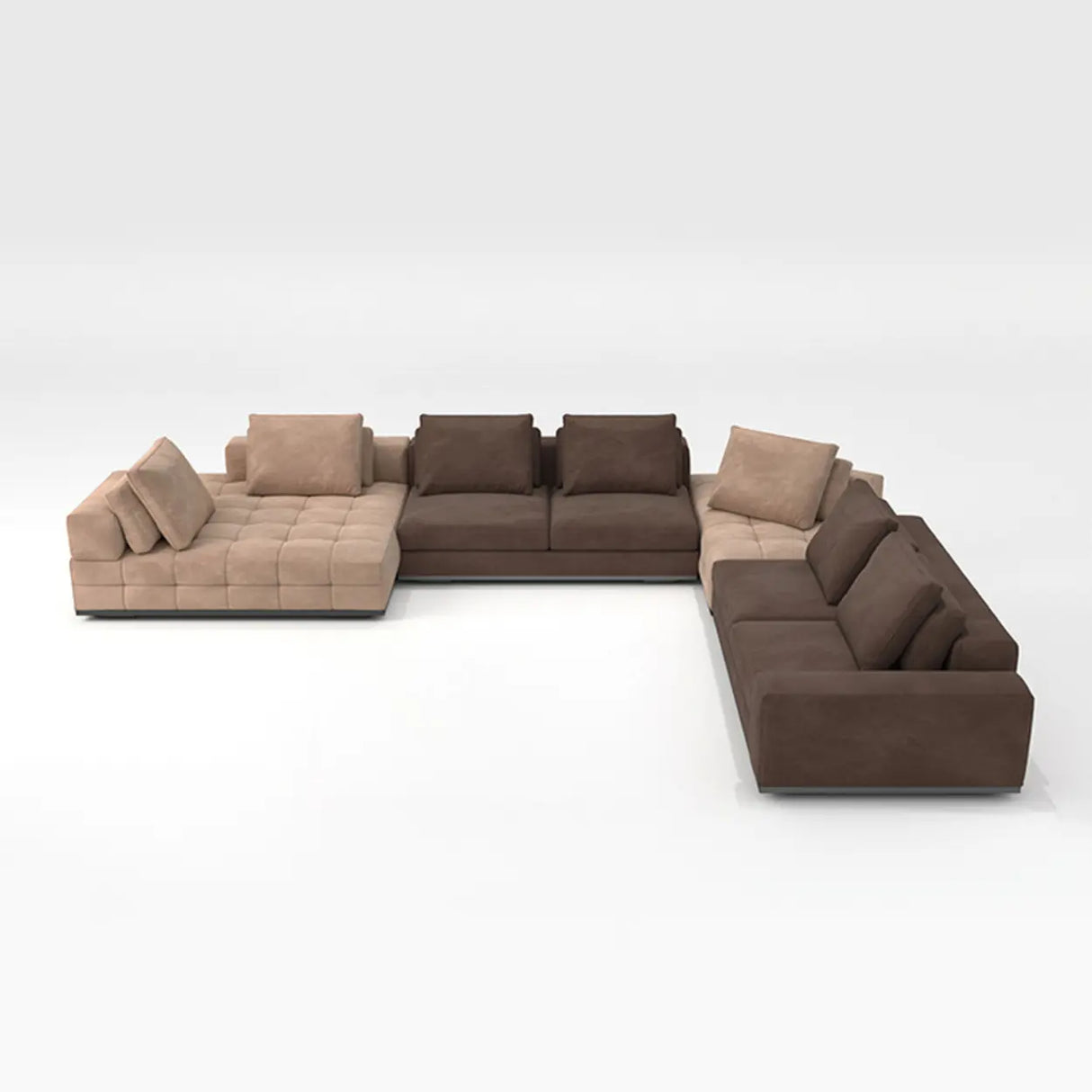 U-Shaped Fabric Brown Large Reclining Sectional Sofa Set Image - 14