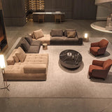 U-Shaped Fabric Brown Large Reclining Sectional Sofa Set Image - 6