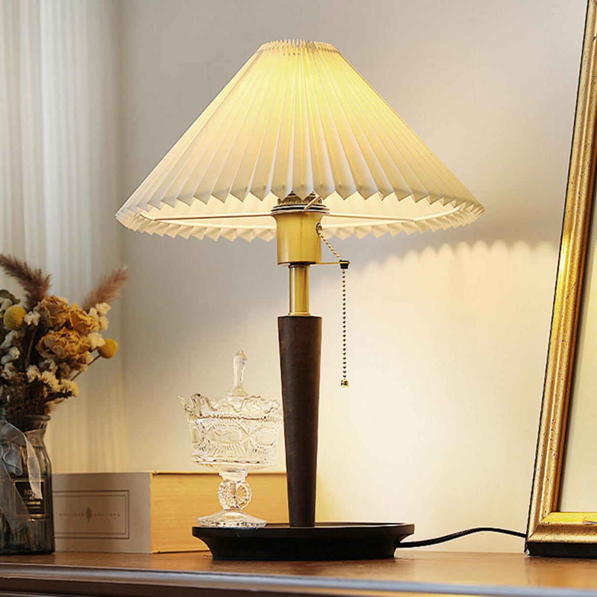 Umbrella Shape Wooden Table Lamp with Pull Chain Switch Image - 4