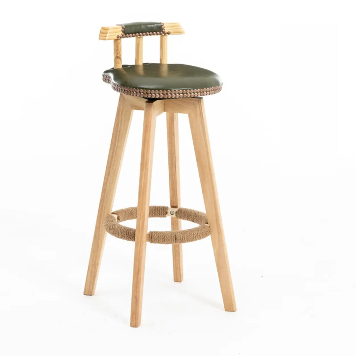 Unfinished Wood Round Low Back Leather Bar Stools Image - 16