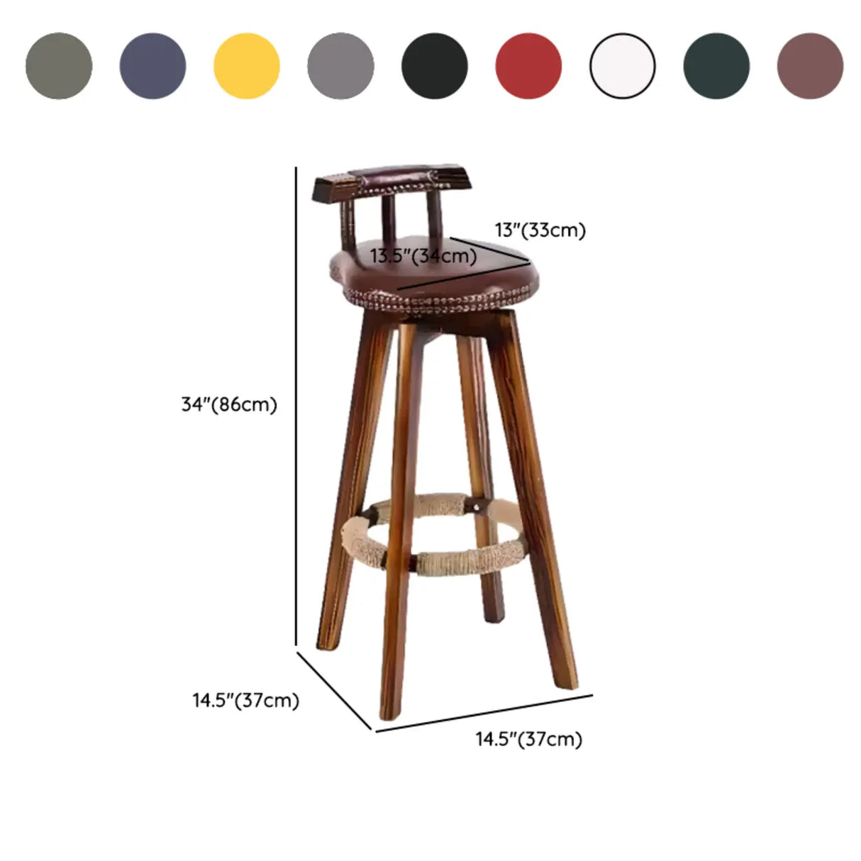 Unfinished Wood Round Low Back Leather Bar Stools 