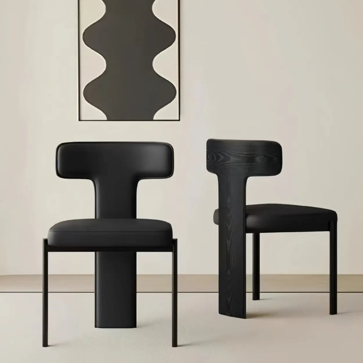 Unique 3 Legs T-Back Armless Upholstered Dining Chair Image - 3