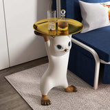 Unique Cat Figurine Resin White Decorative Side Table Image - 3