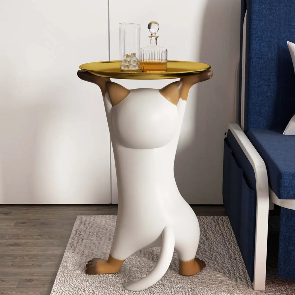 Unique Cat Figurine Resin White Decorative Side Table Image - 4