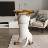 Unique Cat Figurine Resin White Decorative Side Table Image - 5