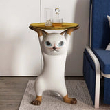 Unique Cat Figurine Resin White Decorative Side Table Image - 6