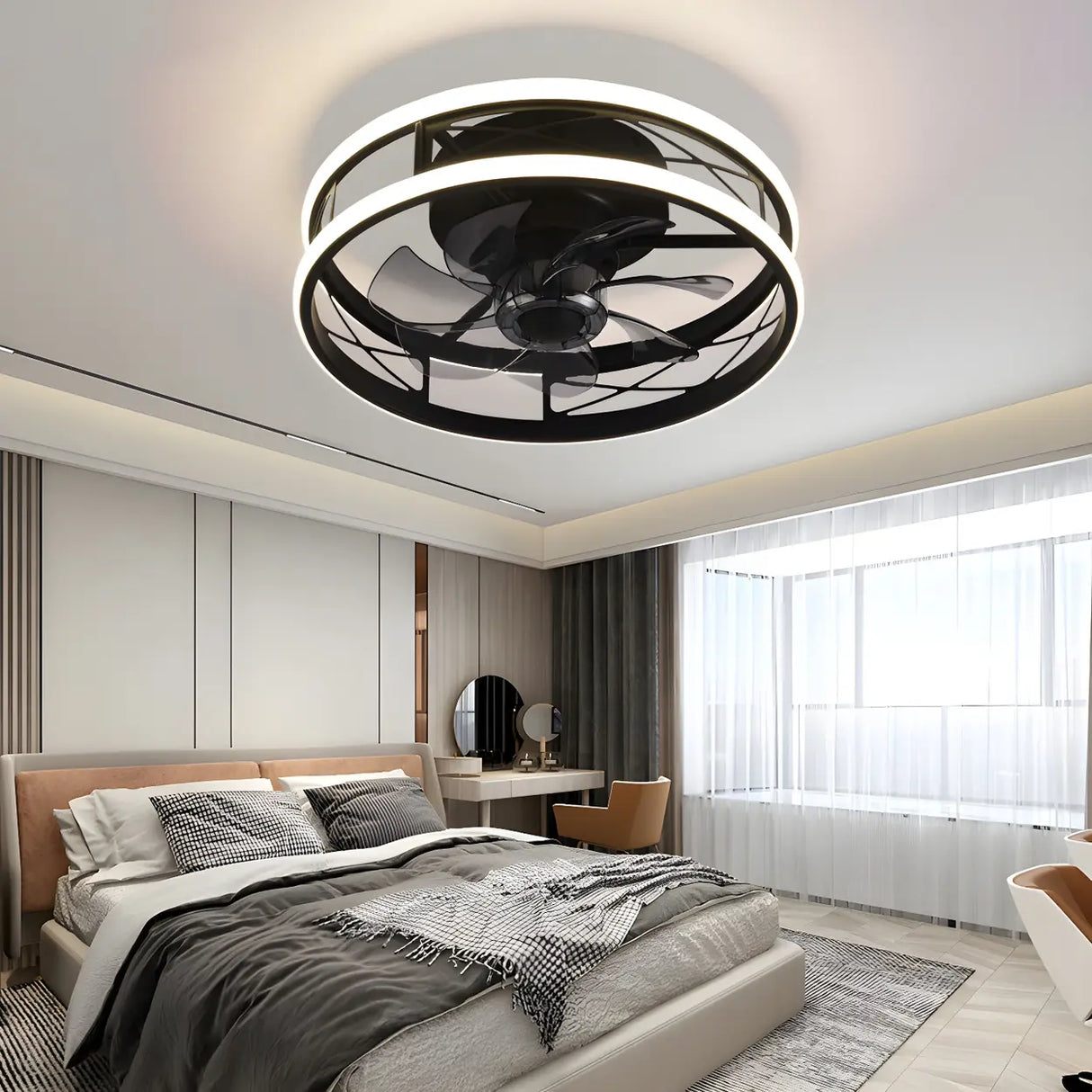 Unique Circular Cage Modern LED Ceiling Fan with Light Image - 14