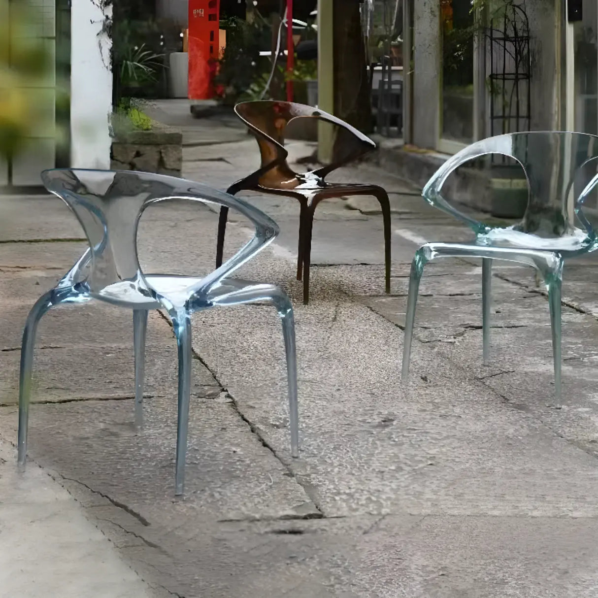 Unique Clear Curved Back Armrest Acrylic Dining Chair Image - 10