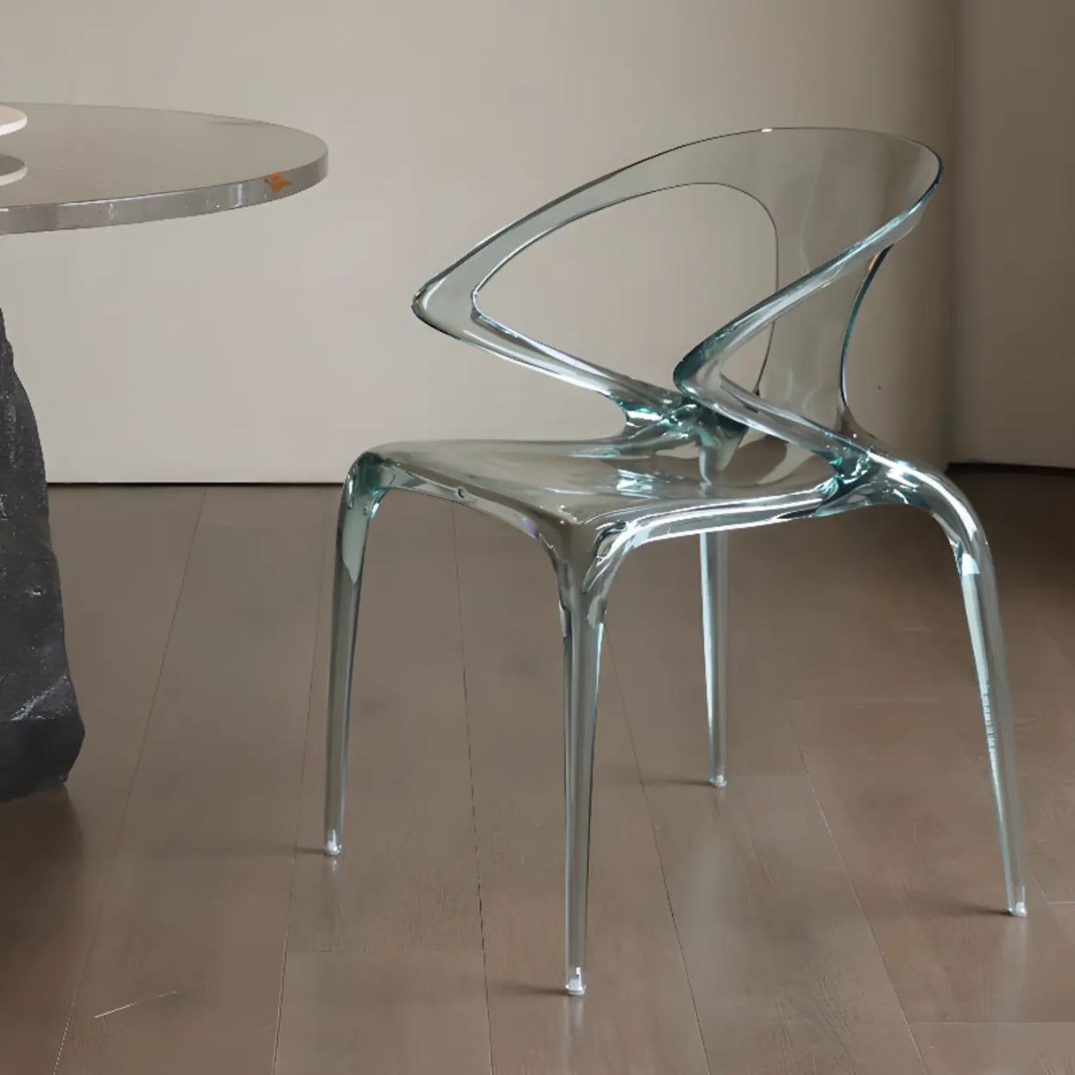 Unique Clear Curved Back Armrest Acrylic Dining Chair Image - 1