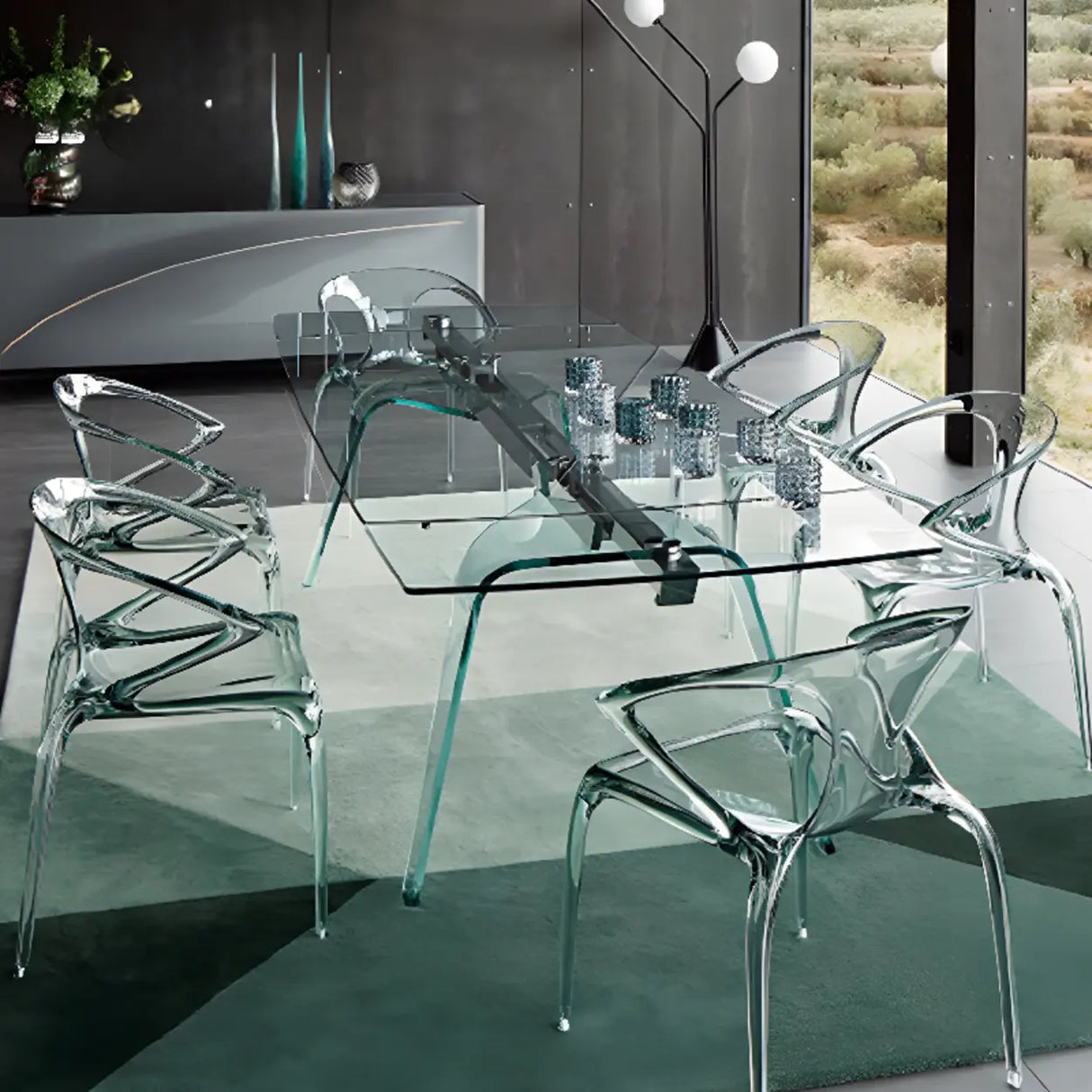 Unique Clear Curved Back Armrest Acrylic Dining Chair Image - 6