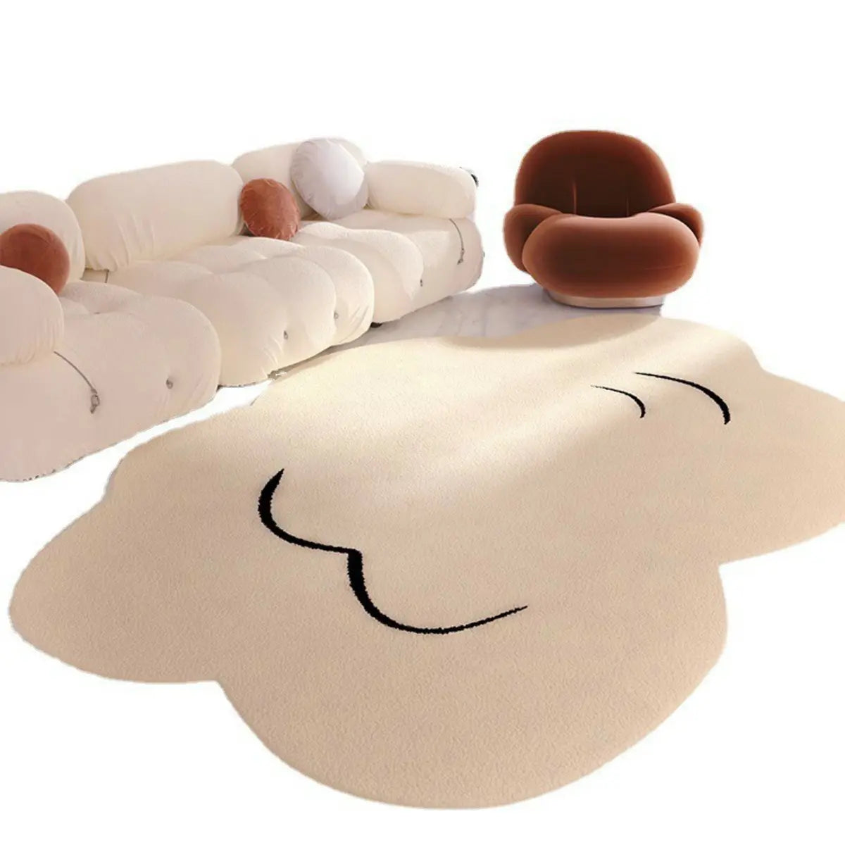Unique Cloud Shape Shearling Beige Anti-Slip Area Rug Image - 10