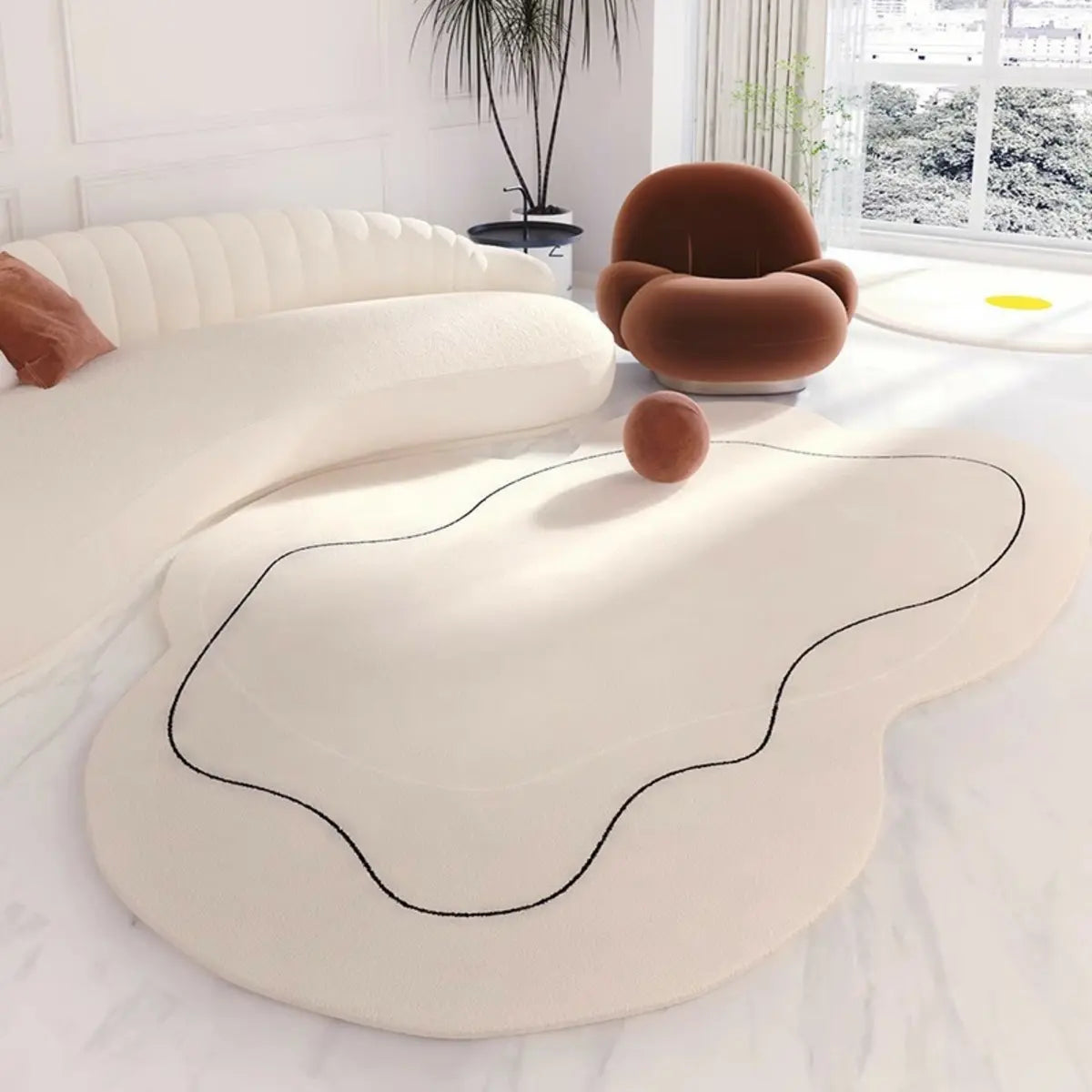 Unique Cloud Shape Shearling Beige Anti-Slip Area Rug Image - 15