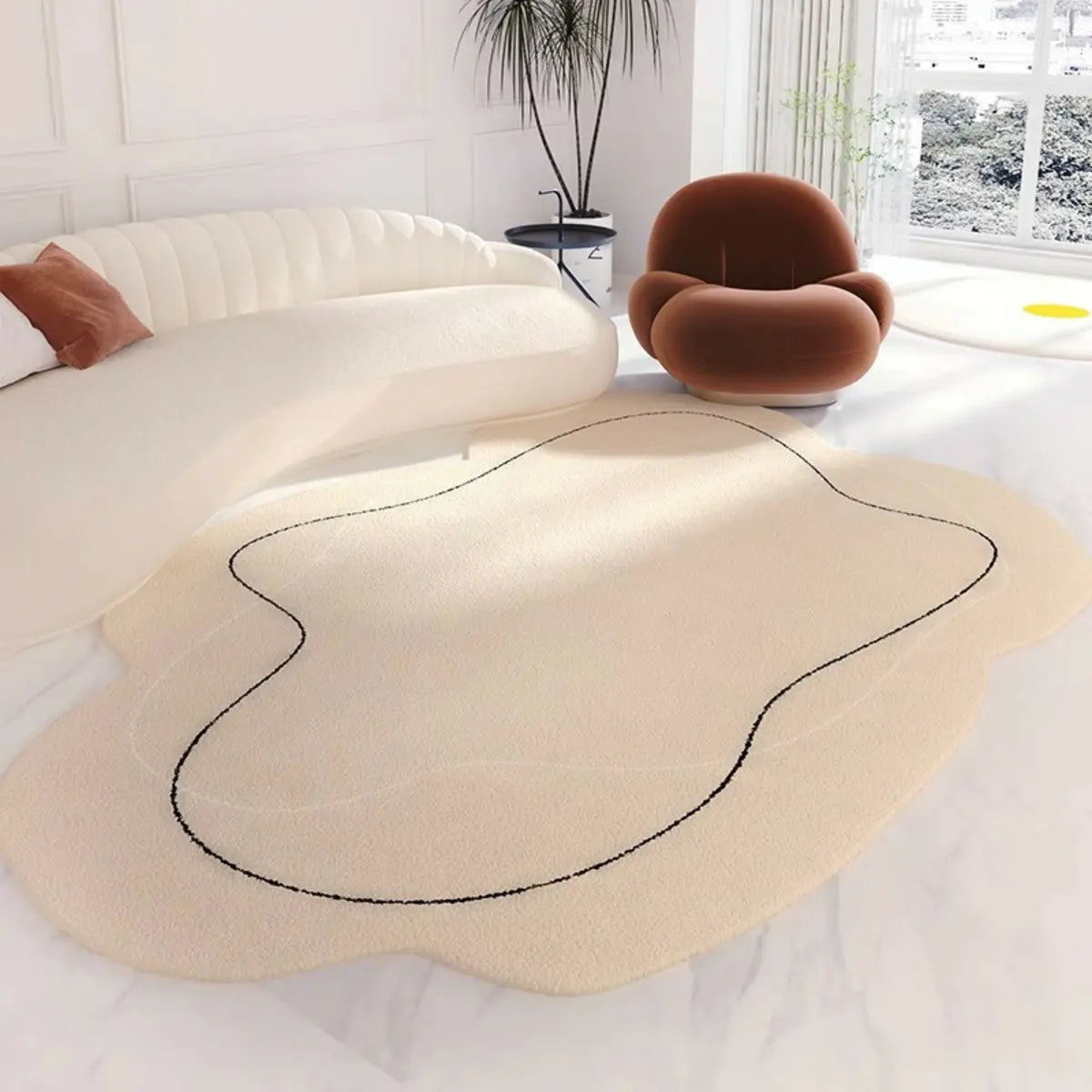 Unique Cloud Shape Shearling Beige Anti-Slip Area Rug Image - 5