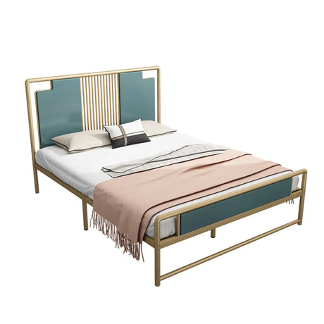 Unique Gold Queen Metal Faux Leather Headboard Bed Image - 2