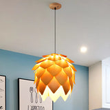 Unique Pinecone-Shaped Wood Color Pendant Light Image - 2