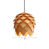 Unique Pinecone-Shaped Wood Color Pendant Light #size