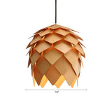 Unique Pinecone-Shaped Wood Color Pendant Light Image - 7