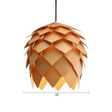 Unique Pinecone-Shaped Wood Color Pendant Light Image - 8