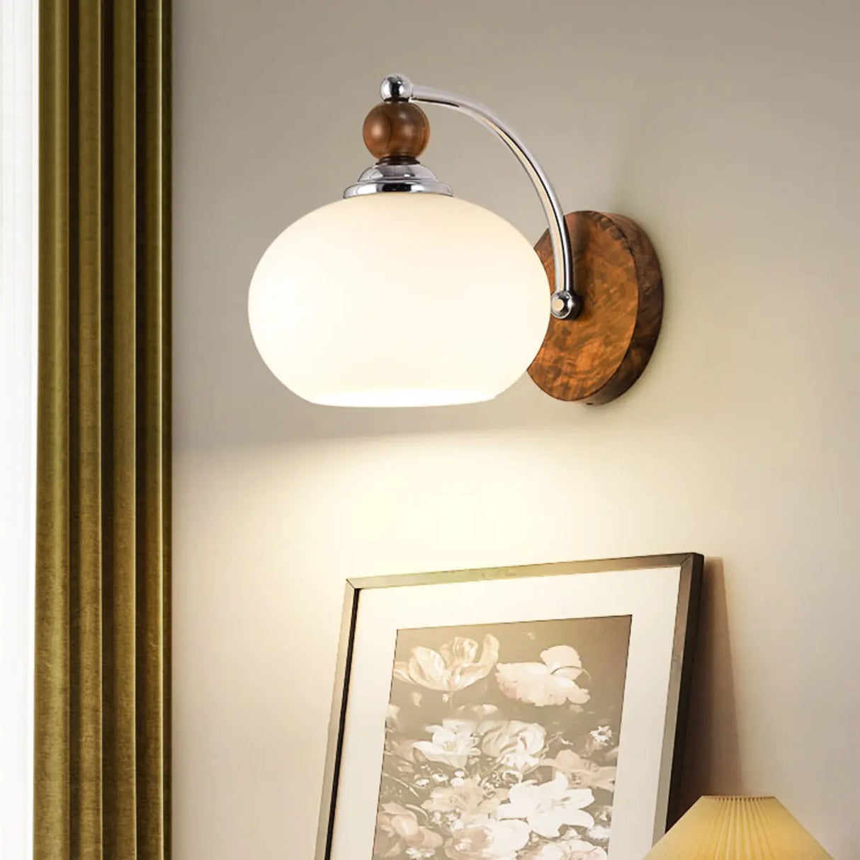 Unique Rustic Walnut Wood Drum Shade Wall Sconce  Image - 3