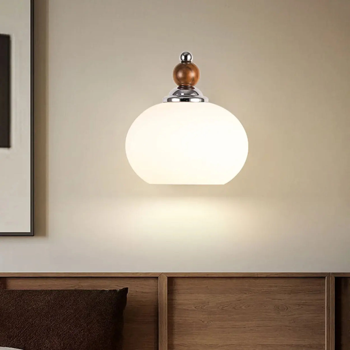 Unique Rustic Walnut Wood Drum Shade Wall Sconce  Image - 4