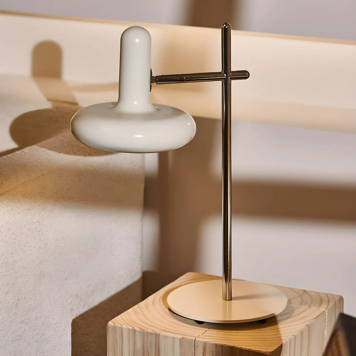 Unique Shape Cream White Metal Bedroom Table Lamp Image - 3