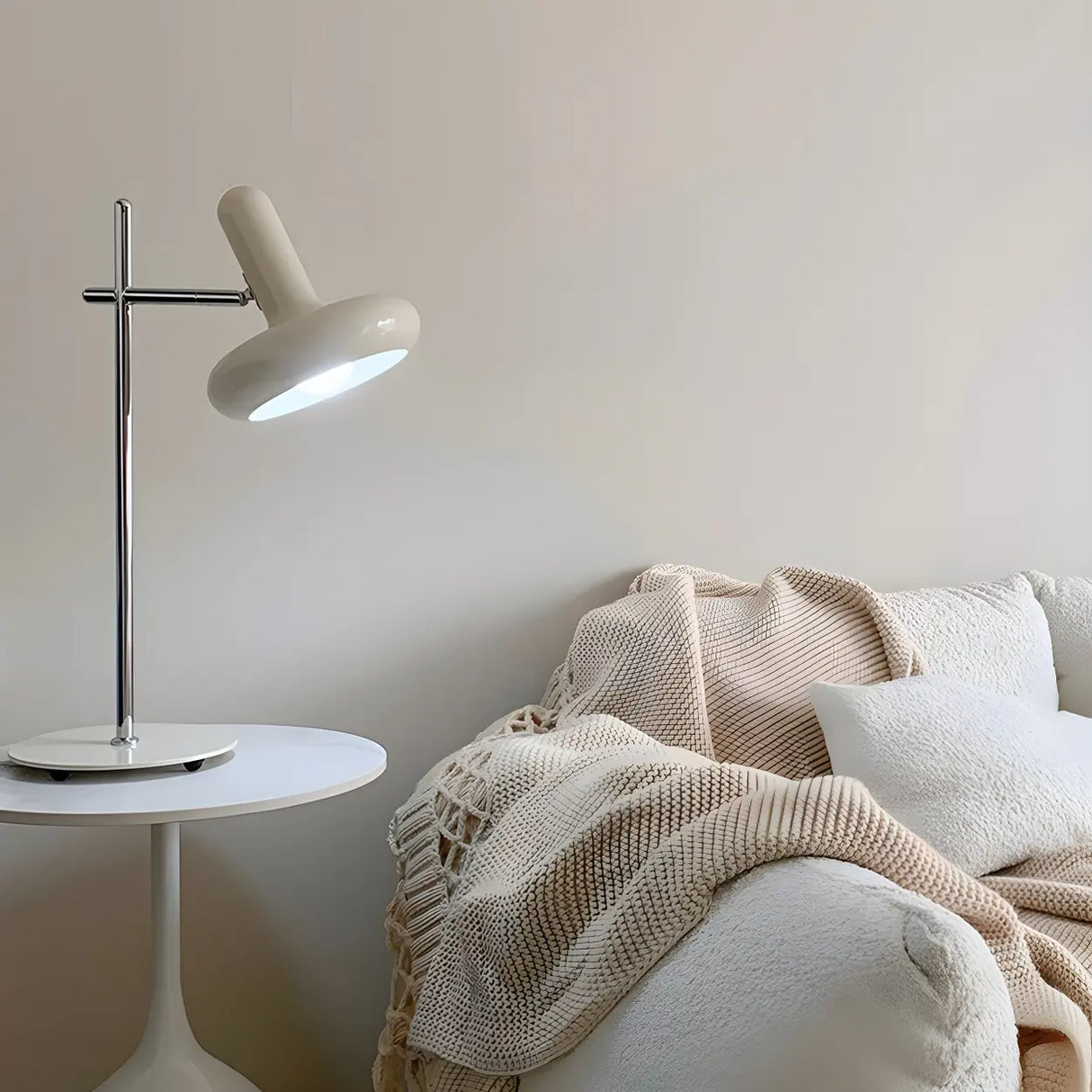 Unique Shape Cream White Metal Bedroom Table Lamp Image - 5