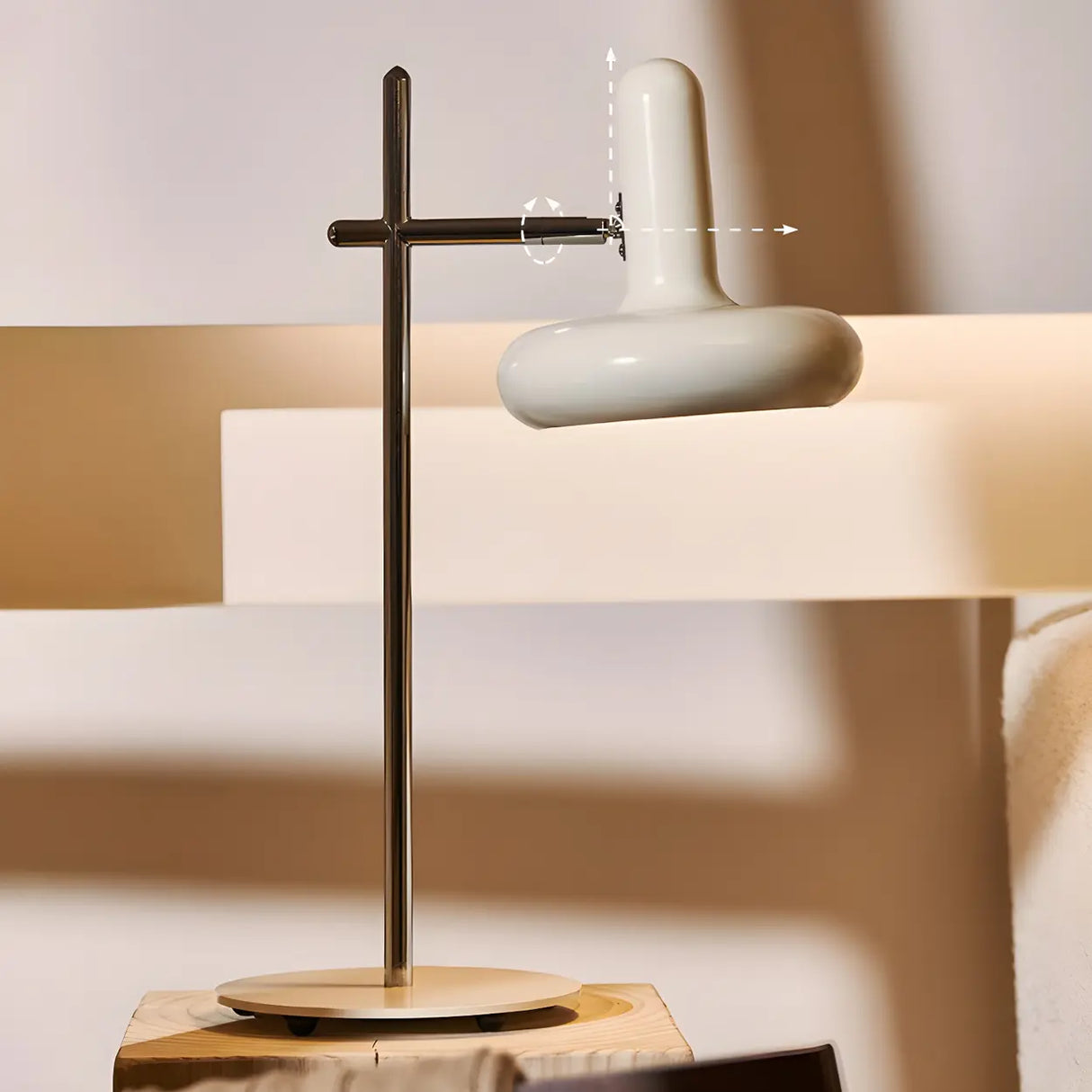 Unique Shape Cream White Metal Bedroom Table Lamp Image - 7