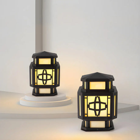 Unique Stylish Garden Lantern Pillar Outdoor Table Lamp Image - 1