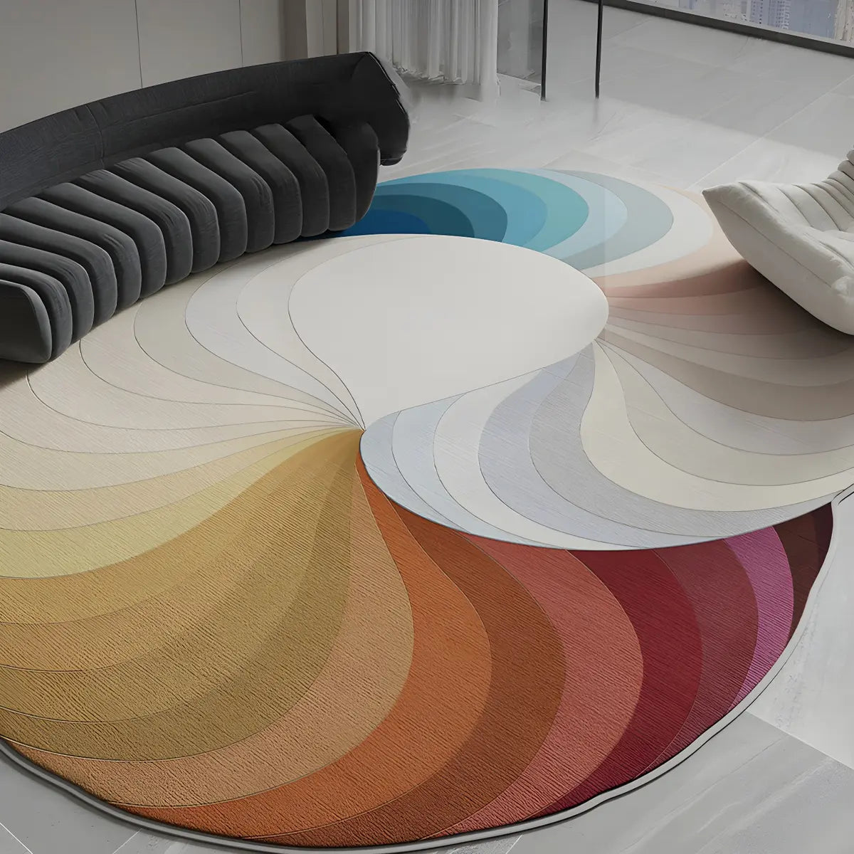 Unique Swirl Pattern Multi-Color Polyester Area Rug Image - 1