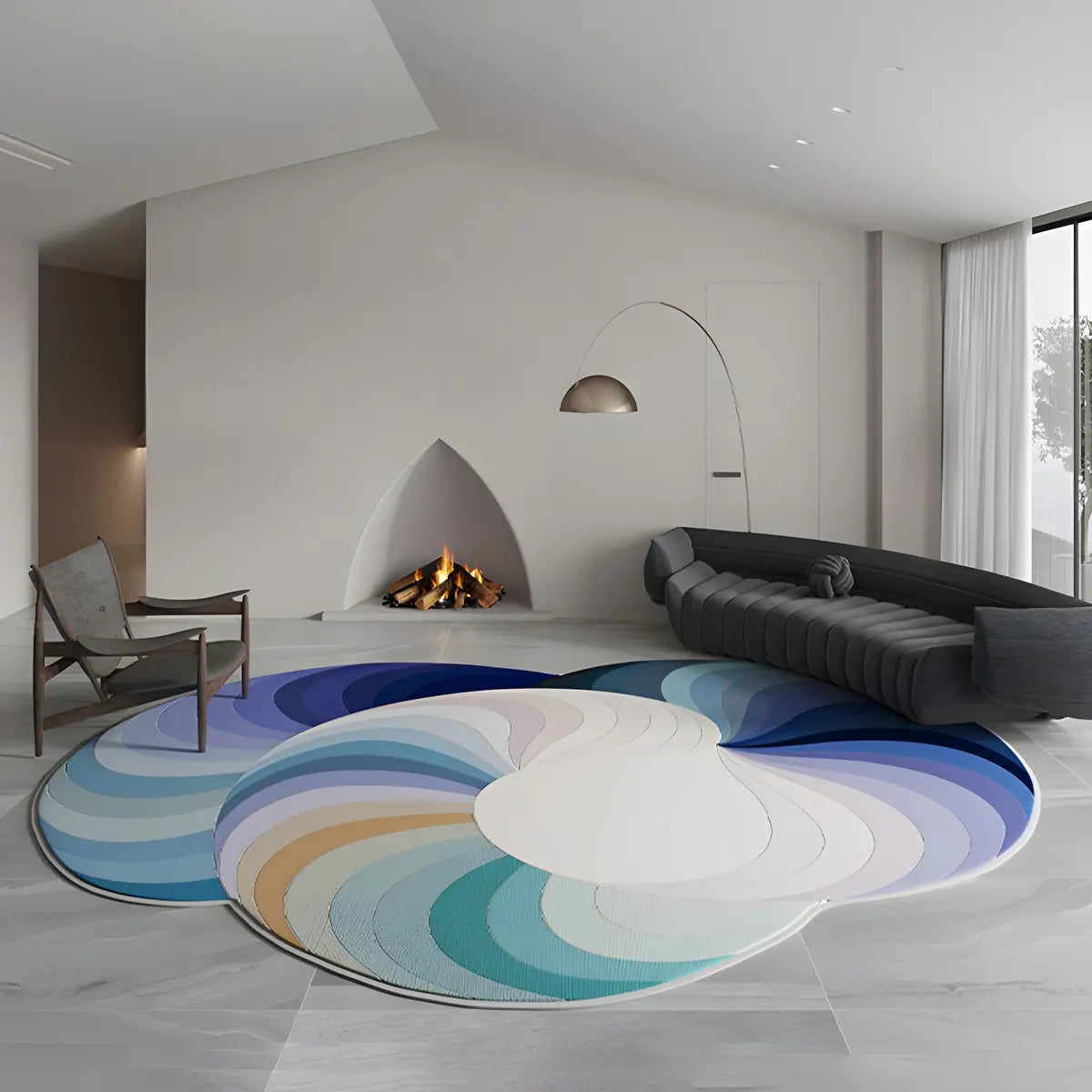 Unique Swirl Pattern Multi-Color Polyester Area Rug Image - 13