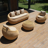 Unqiue Natural Beige Outdoor Curved Rattan Sofa Set Image - 11