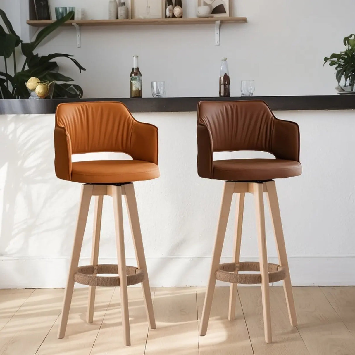 Upholstered Bar Stool with Curved Backrest, 6 Colors Image - 4